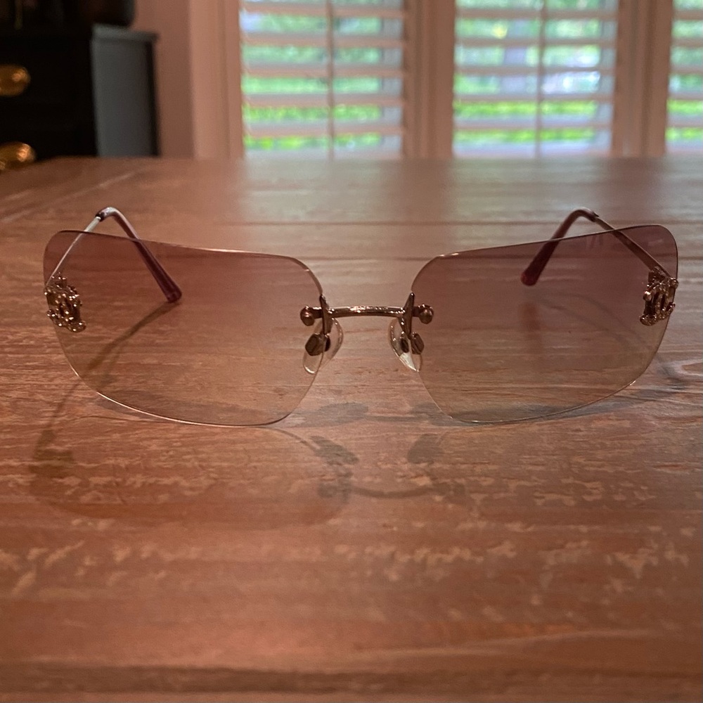 SOLD💋 RARE CHANEL Rimless Sunglasses 4017 D Pink Purple Gradient Silver Rate A - Picture 11 of 16